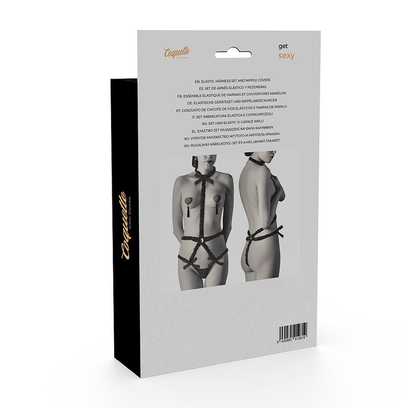 COQUETTE CHIC DESIRE - ELASTISCHE HARNASSET EN TEPELBEKLEDING ZWART