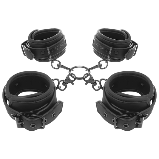 FETISH SUBMISSIVE - SET OF HAND AND ANKLE HANDCUFFS WITH NOPRENE LINING