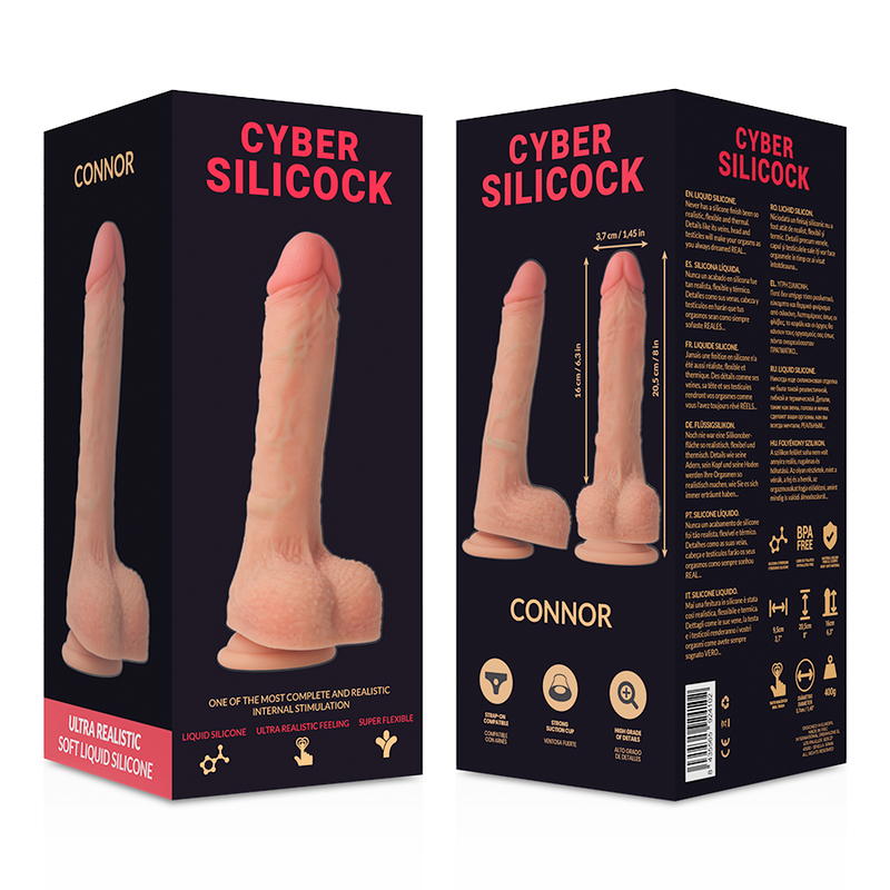 CYBER SILICOCK - CONNOR ULTRA RÉALISTE EN SILICONE LIQUIDE SOUPLE 20,5 CM -O- 3,7 CM